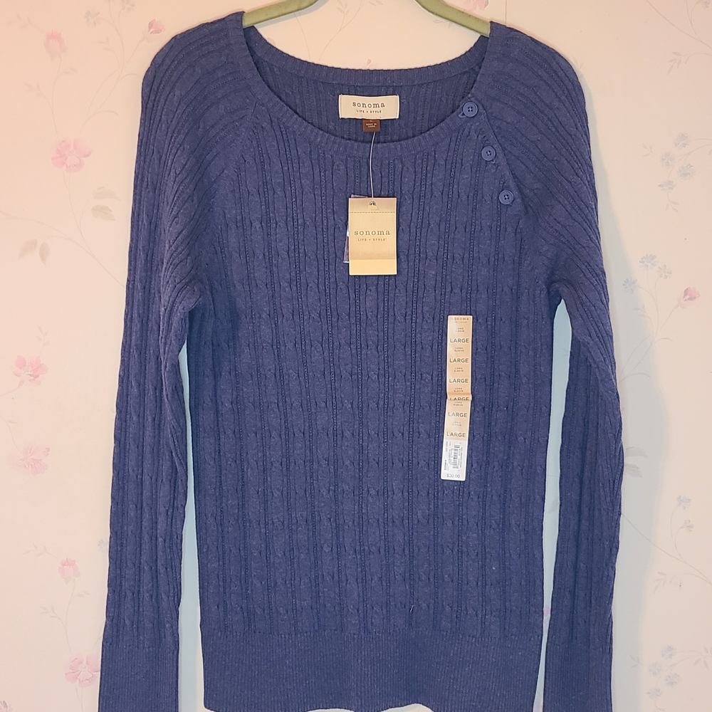 Sonoma Women's Navy Cable Knit Sweater